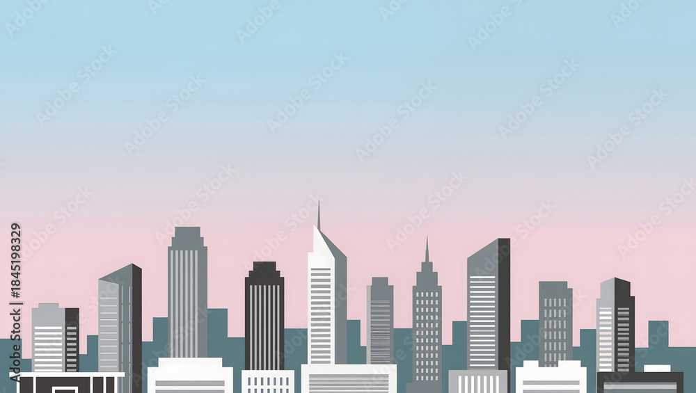 Fototapeta premium Minimalist City Skyline with Pastel Gradient Sky