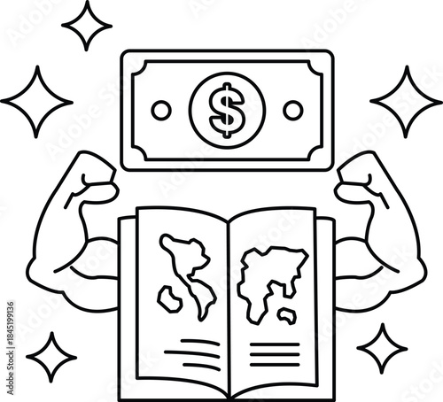 A man is holding a book and a dollar bill