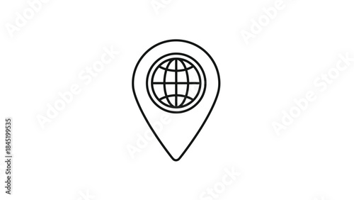 Simple black line icon representing global location pinpoint marker symbolizing worldwide connectivity and digital mapping services