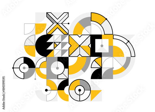 Abstract vector geometric background, tech engineering look like shapes and lines composition, mechanical engine industry style, modular mosaic isolated.