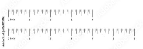Ruler scale set, measuring chart with 4 and 6 inches. Length measurement distance, height, math. Sewing tool 4inch and 6inch template.