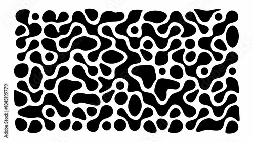 Abstract black and white pattern with organic irregular shapes and flowing forms