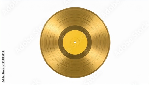 Golden Vinyl Record on White Background – Symbolic Music Award with Shiny Grooves and Minimalist Presentation Representing Achievement and Prestige
