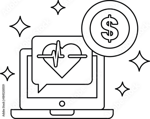 A computer monitor with a heart and a dollar sign