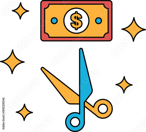 A dollar bill is cut in half by a pair of scissors