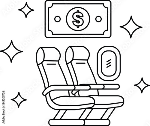 A plane with two seats and a dollar bill on the wall
