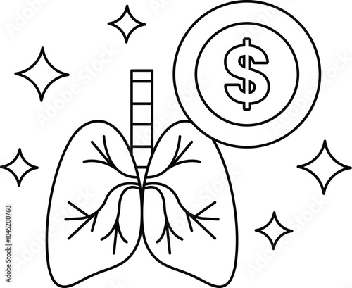 A dollar sign is above a drawing of a lung