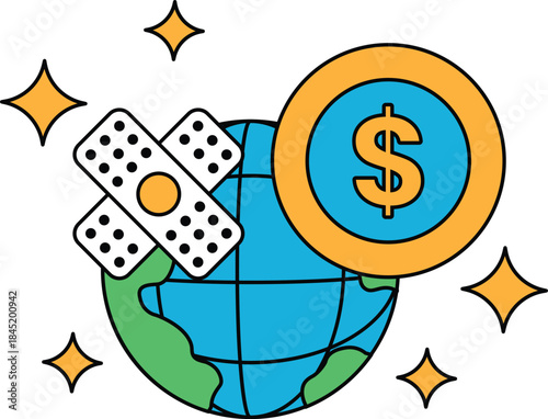 A dollar sign is on top of a dollar bill