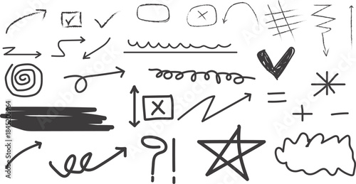 Collection of hand drawn symbols and arrows