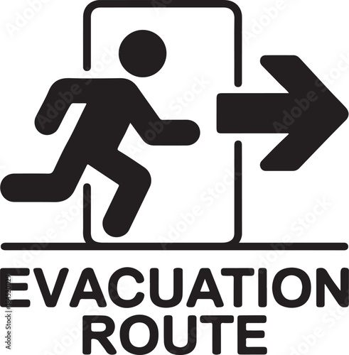 Evacuation route sign with running person and arrow