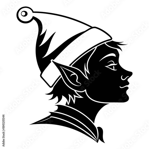 Elf face silhouette pointy hat black