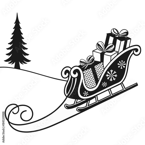 Christmas sleigh pulling rope silhouette black