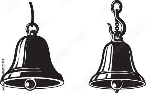 Black Two hanging bells vector, Hanging Bells Silhouette