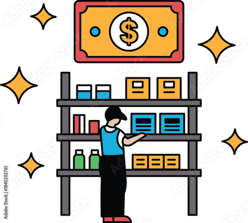 A man is standing in a store aisle looking at a shelf