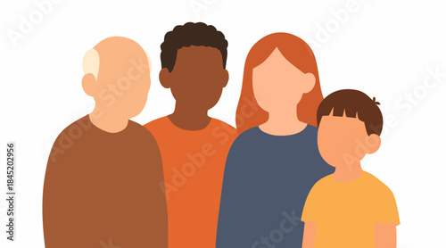 Flat Design Diverse Multigenerational Family Group Graphic Illustration in Warm Colors