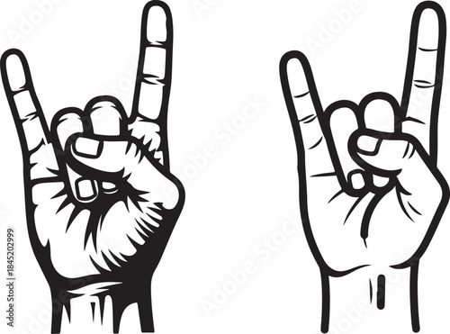 black Rock and roll hand gesture on white background.