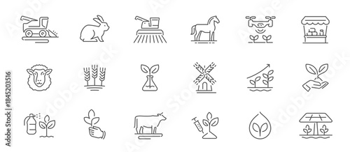 Farming line icons set. Agriculture, farm industry concept. Linear symbols or signs