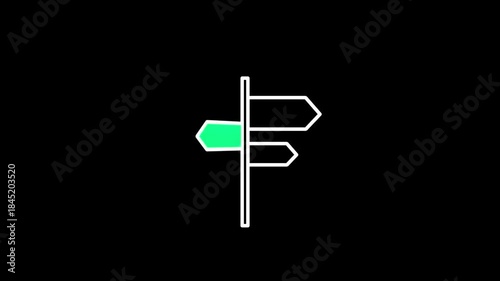 Directional signpost with green arrow on black background
