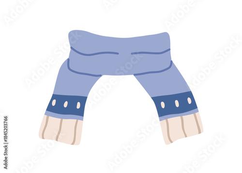 Woolen scarf, soft warm knitted accessory. Cozy winter seasonal neck wear, thick knitwear wrapped around. Wool garment for cold weather. Flat vector illustration isolated on white background