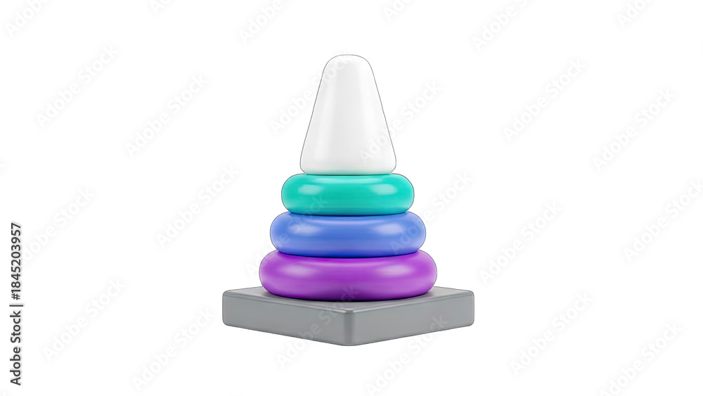 Fototapeta premium Stacking Toy Pyramid on White Background