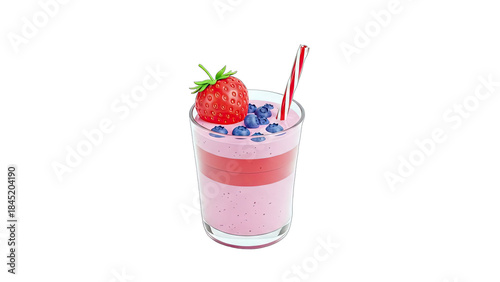 Strawberry Blueberry Smoothie in a Glass on White