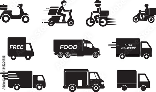 Logistics and express delivery symbol. Delivery truck icon set. Vector illustration. 
