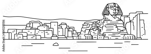 Great sphinx of giza ancient egyptian statue and historical monument outline