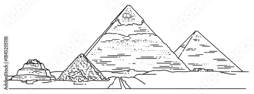 Three great pyramids of giza in desert landscape vector illustration