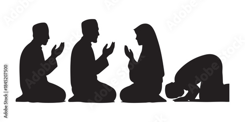 Illustrative silhouettes depicting the solemn and spiritual practice of Islamic prayer