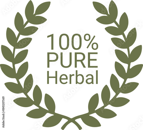 100% Pure Herbal Icon – Natural Ayurvedic Organic Product Label Symbol