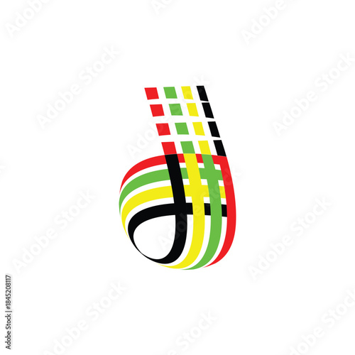 Dynamic Abstract Letter D Logo, Colorful Pixelated Flow Vector Icon for Digital Technology, Music or Data Branding