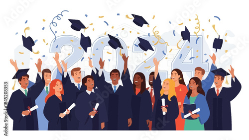 Celebrating Academic Achievement with Graduates Tossing Caps and Diplomas