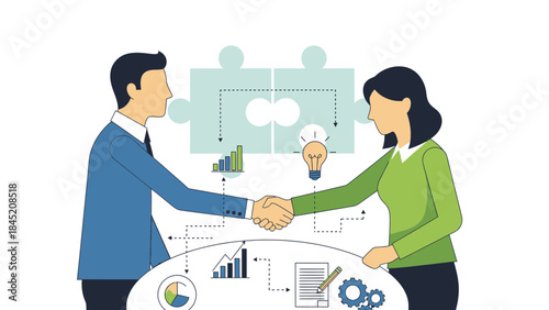 collaborative problem solving and innovative ideas exchange through handshake in business