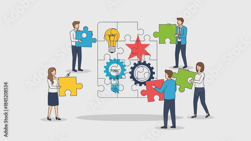 Collaborative Teamwork and Innovative Problem Solving with Puzzle Pieces and Gears