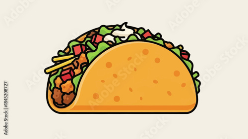 Colorful cartoon taco with fresh ingredients and crispy shell design perfect for food illustration