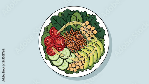 Colorful Fresh Vegetable Salad Bowl with Diverse Array of Vegetables in Artistic Style