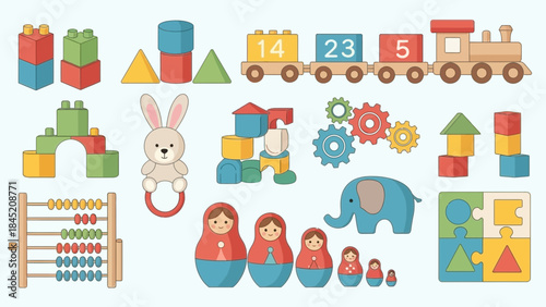 Colorful Educational Toy and Puzzle Set Featuring Animals and Building Blocks for Young Children