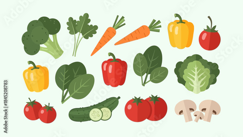 Colorful Fresh Vegetables and Leafy Greens for Healthy Cooking and Nutrition