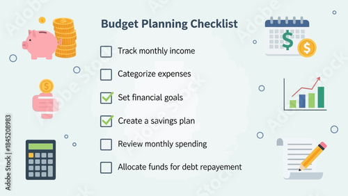 comprehensive digital budget planning checklist for monthly financial organization and savings