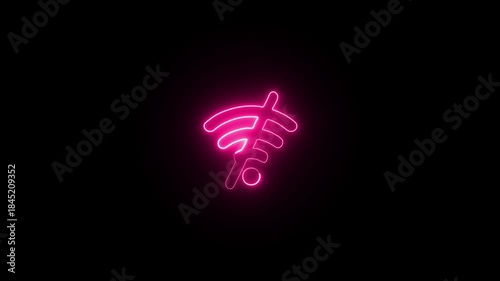 Neon glowing Wi-Fi off icon with black background 4k.
