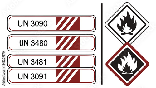 . Lithium Battery Dangerous Goods: UN 3090, 3480, 3481, 3091 Marks with Flammable Hazard Symbols