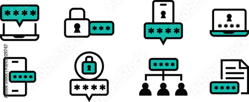 Editable Icon Set of Cyber Security, biometric, credential, PIN, username for Web Developers, UI UX Designers, and Digital Asset
