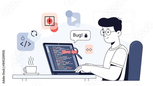 Cybersecurity Specialist Debugging Software Code Amidst Digital Threats