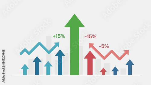 Data Visualization of Market Trends Showing Growth and Decline Indicators with Vertical Arrows and