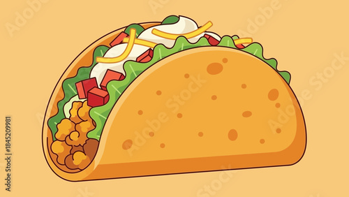 Delicious and colorful taco with fresh ingredients and crunchy shell perfect for a quick snack or