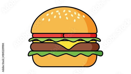 Delicious classic cheeseburger with fresh vegetables and melted cheese served in a toasted bun