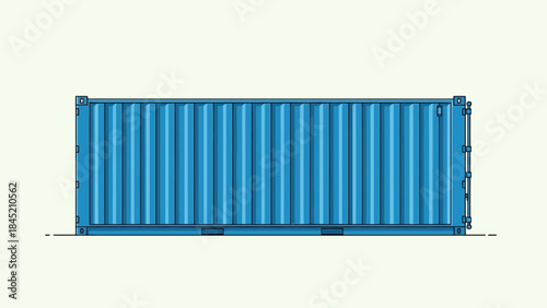 Detailed digital illustration of a modern blue shipping container with realistic shading and