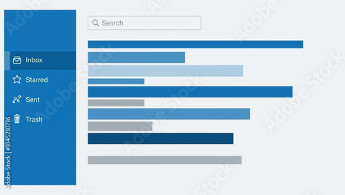 Digital Email Interface with Sidebar Navigation and Graphical Email Usage Statistics