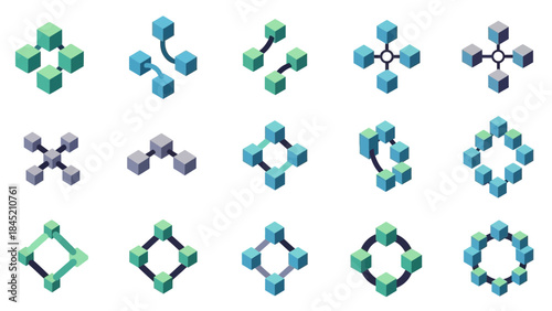 Digital illustration of interconnected geometric cubes forming complex molecular patterns with