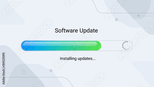 Digital Software Update Screen Showing Installation Progress with Progress Bar and Text Notification